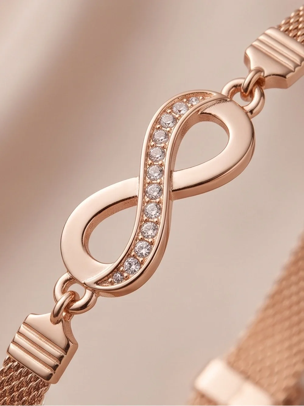 Gold Infinity Mesh Bracelet - Women Jewelry adjustable - Picture 3 of 8